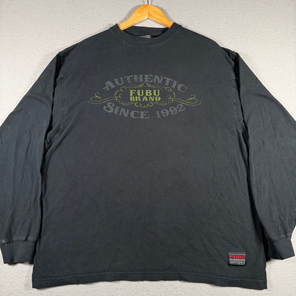 FUBU Vintage Long Sleeve Graphic T-Shirt Mens XL Black Streetwear 90s Hip Hop